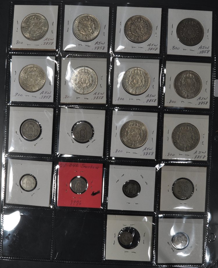 SET OF (18) SWEDEN NICE SILVER MINORS COINS INCL. 1875 25 ORE & 1881 