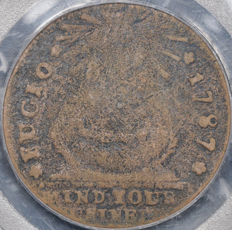 1787 PCGS GENUINE FUGIO CENT CLUB RAYS, ROUNDED ENDS  