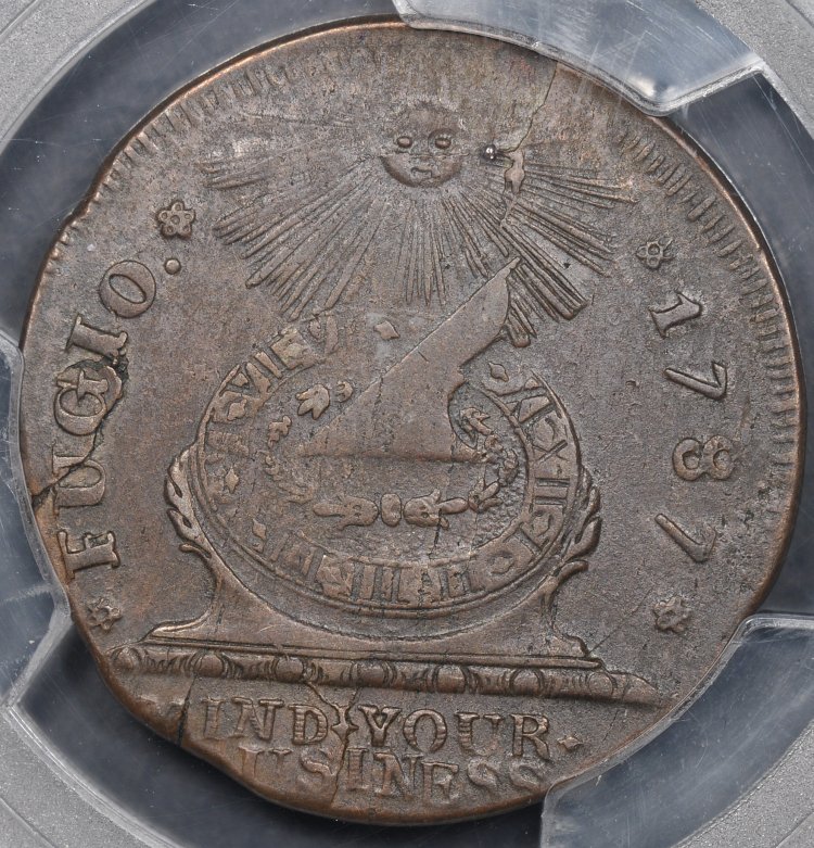 1787 PCGS AU50 FUGIO CENT, STATED UNITED, 4 CINQUEFOILS  