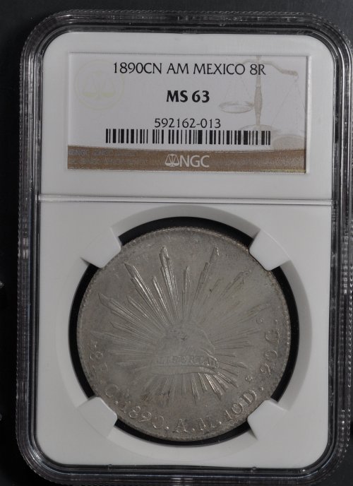 1890 Cn AM NGC MS63 MEXICO 8 REALES  