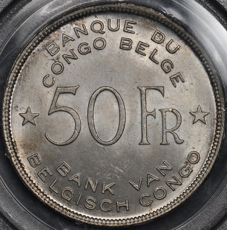 1944 PCGS MS63 BELGIAN CONGO 50 FRANCS  