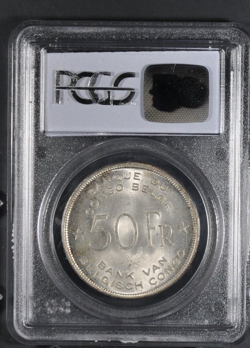 1944 PCGS MS63 BELGIAN CONGO 50 FRANCS  