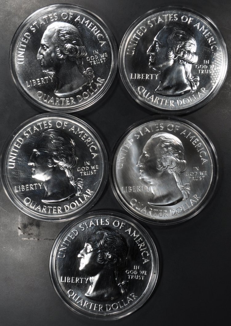 2010 AMERICA THE BEAUTIFUL 5oz SILVER QUARTERS 5 COIN SET ATB IN 